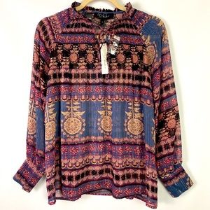 RD & KoKo Boho Long Sleeve Metallic Blouse